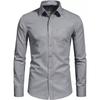 Men Non Iron Four Way Stretch Solid Business Casual Long Sleeve Shirt