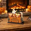 Seasonal Tabletop Ornament Halloween Wooden Napkin Holder, Ghost Pumpkin Decorative Tissue Dispenser, Festive Desktop Decoration Paper Storage