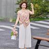 Mom's Elegant 2026 Floral Two-Piece: Summer Wide-Leg Pants & Top Set for Middle-Aged and Elderly Women