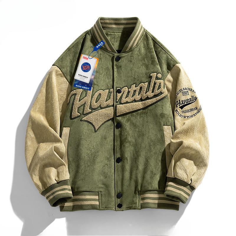 Suede Baseball Uniform Loose Spring and Autumn American Bomber Jacket Men