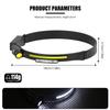USB Rechargeable LED Headlamp COB Sensor Headlight With Built-in Battery Head Torch Outdoor Super Bright Camping Fishing Lamp