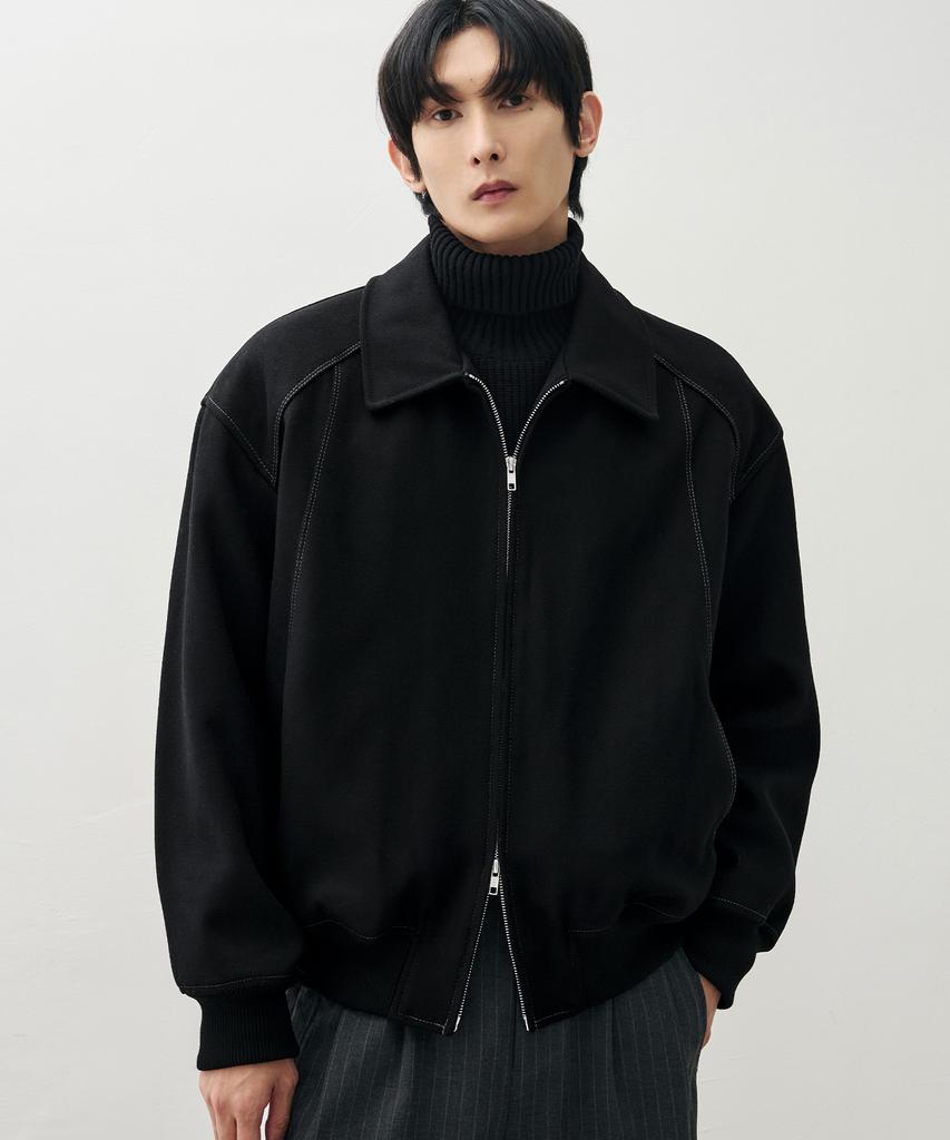 Draw Fit Wool Stadium Line Zip-Up Jacket [Black]