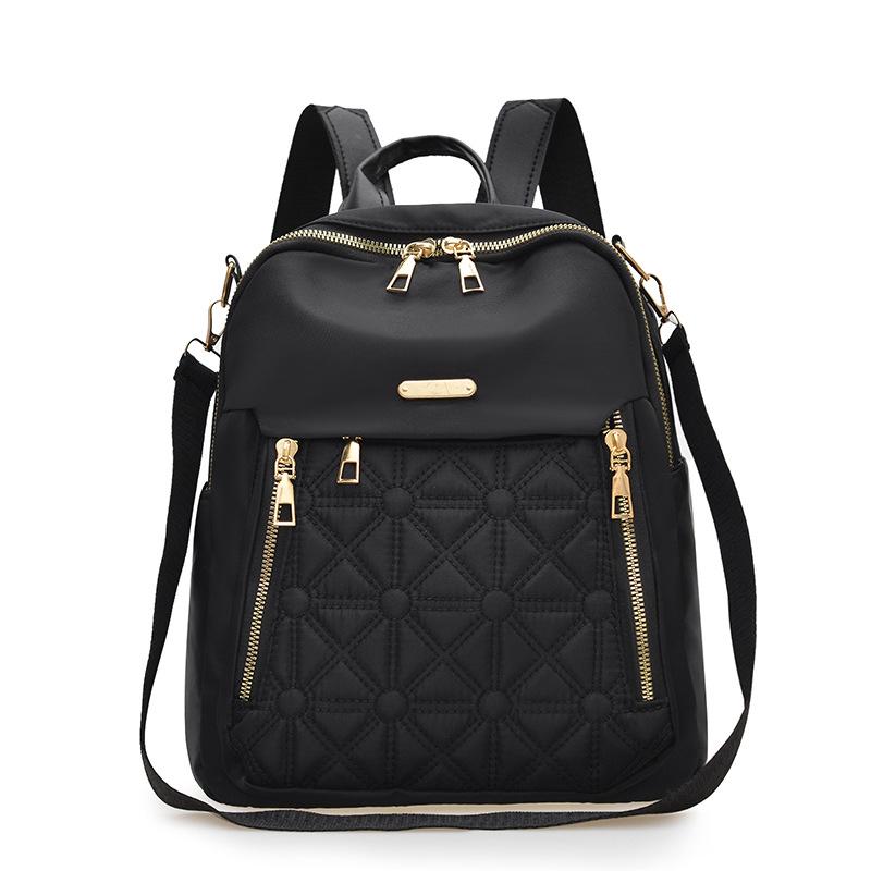 New simple embroidered thread backpack women's large-capacity multi-zipper commuter backpack Oxford cloth casual versatile shoulder bag