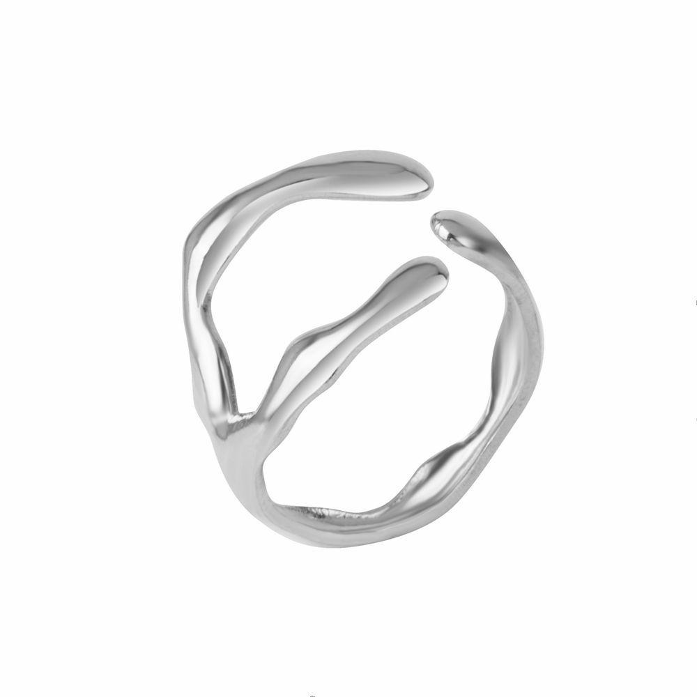 

Европейское и американское геометрическое нерегулярное кольцо-инопланетянин: Полый дизайн из нержавеющей стали для женщин, уникальный стиль. серебряный