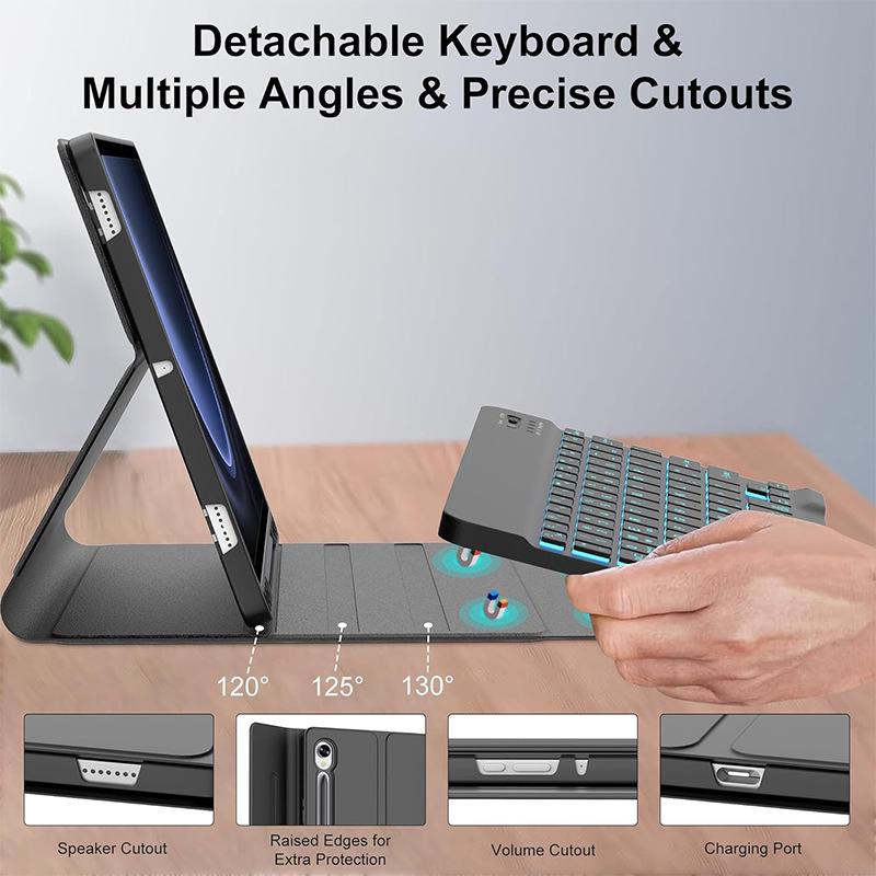 Samsung S10 Lite Tablet Case with Colorful Backlit Bluetooth Keyboard & Pen Slot