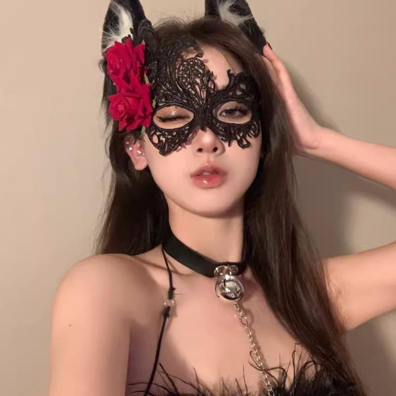 Christmas Costume Party with Adult-themed Sexy Mask Cat Ears Animal Girl Pure Erotic Half-face Mask Props