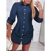 Wish autumn fashion long-sleeved solid color drawstring dress on both sides women