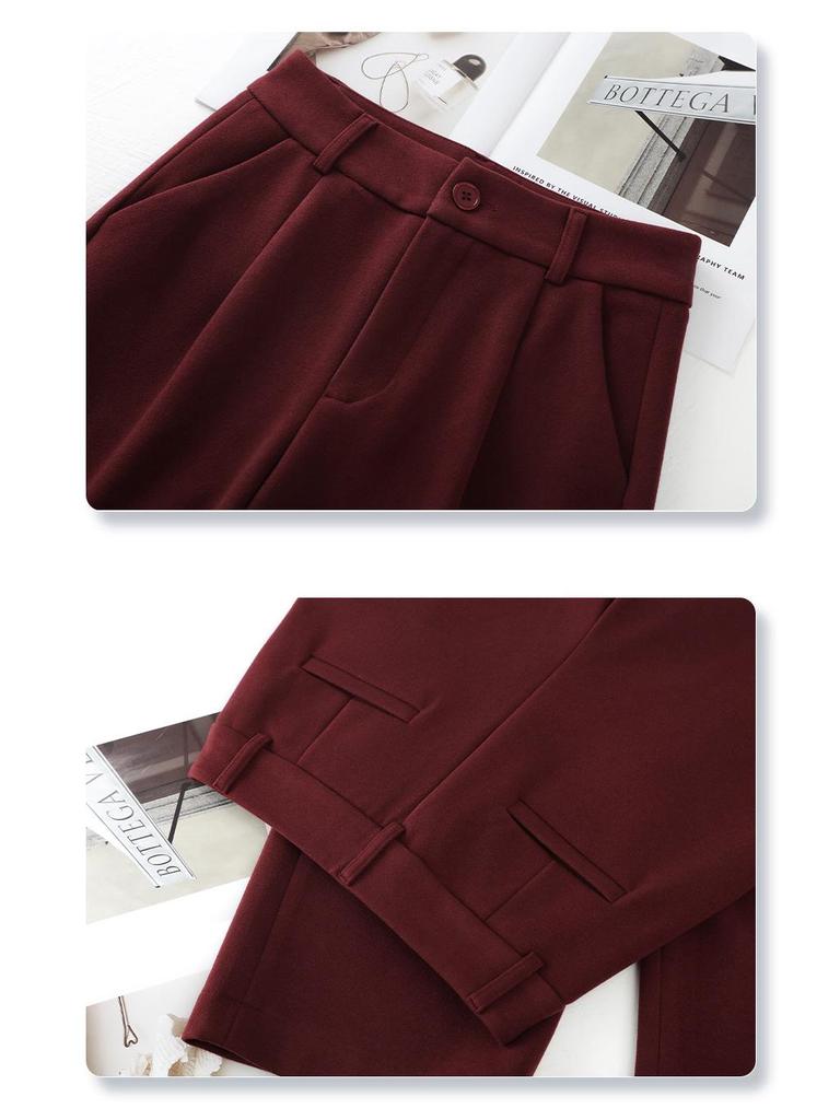 Ankola Women's 2024 Red Tweed High-Waisted Slimming Pants - Autumn/Winter Style, Eight-Point Wide-Leg Design
