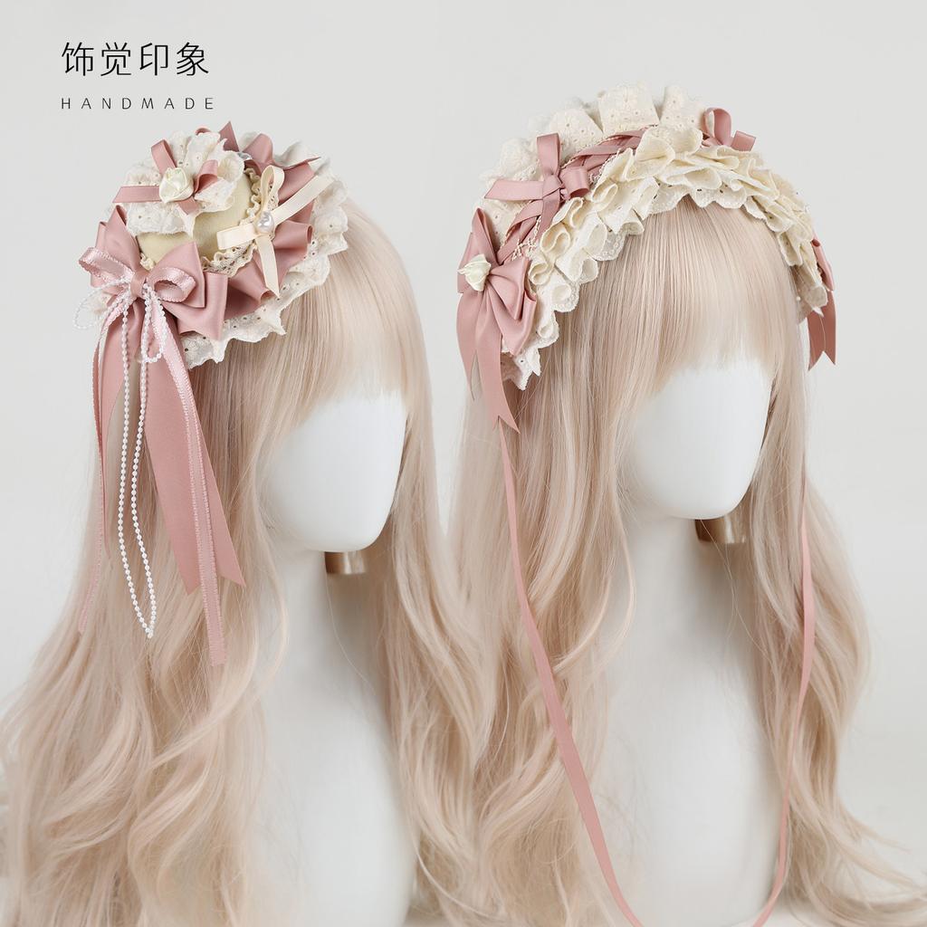 Pink Lolita Ballet Hair Accessories Original Handmade Top Hat Hairpin Necklace Hand Sleeves