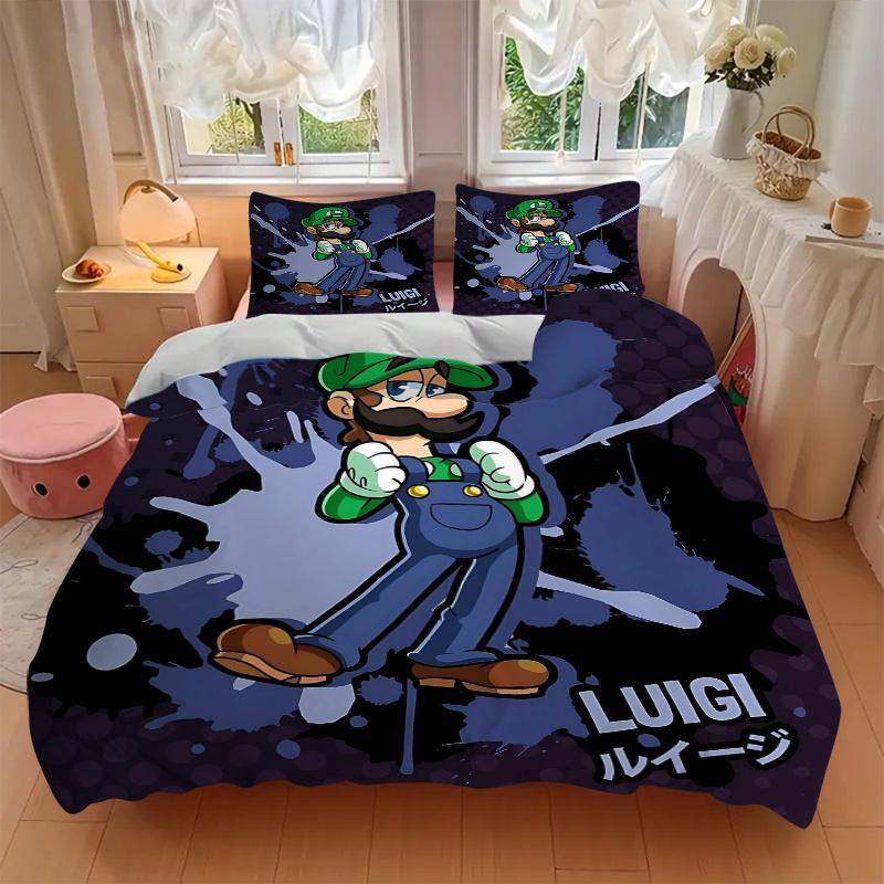 3pcs Luigi's Splash Adventure Printed Quilt Set - Soft and Comfortable Quilt Cover for Bedroom, Guest Room and Dormitory Decorative Bedding