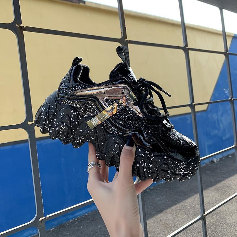 TUINANLE Reflective Chunky Sneakers Women Fashion Glitter Bling Vulcanized Shoes Woman Designer Platform Sneakers Shoes