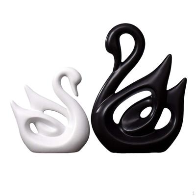 Ceramic Swans Couples In Black and White Swan Statues Decorative Stylish Table Centerpiece for