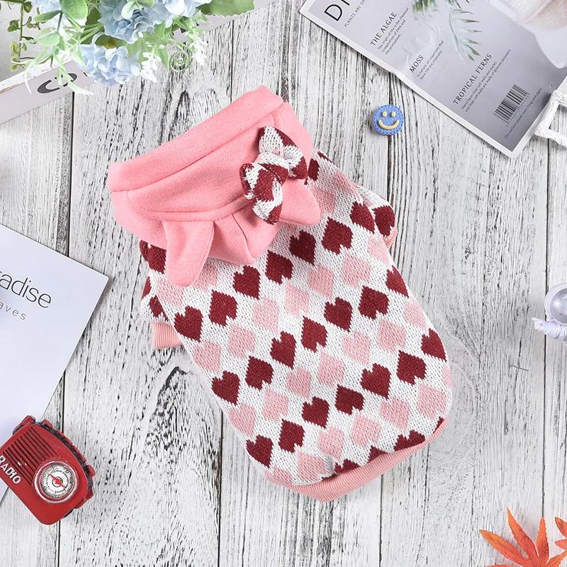 Pet Autumn/Winter Sweet Love Knitted Coat Dog Hoodie Compared To Bear Teddy Small and Medium Sized Dog Thick Pet Clothes