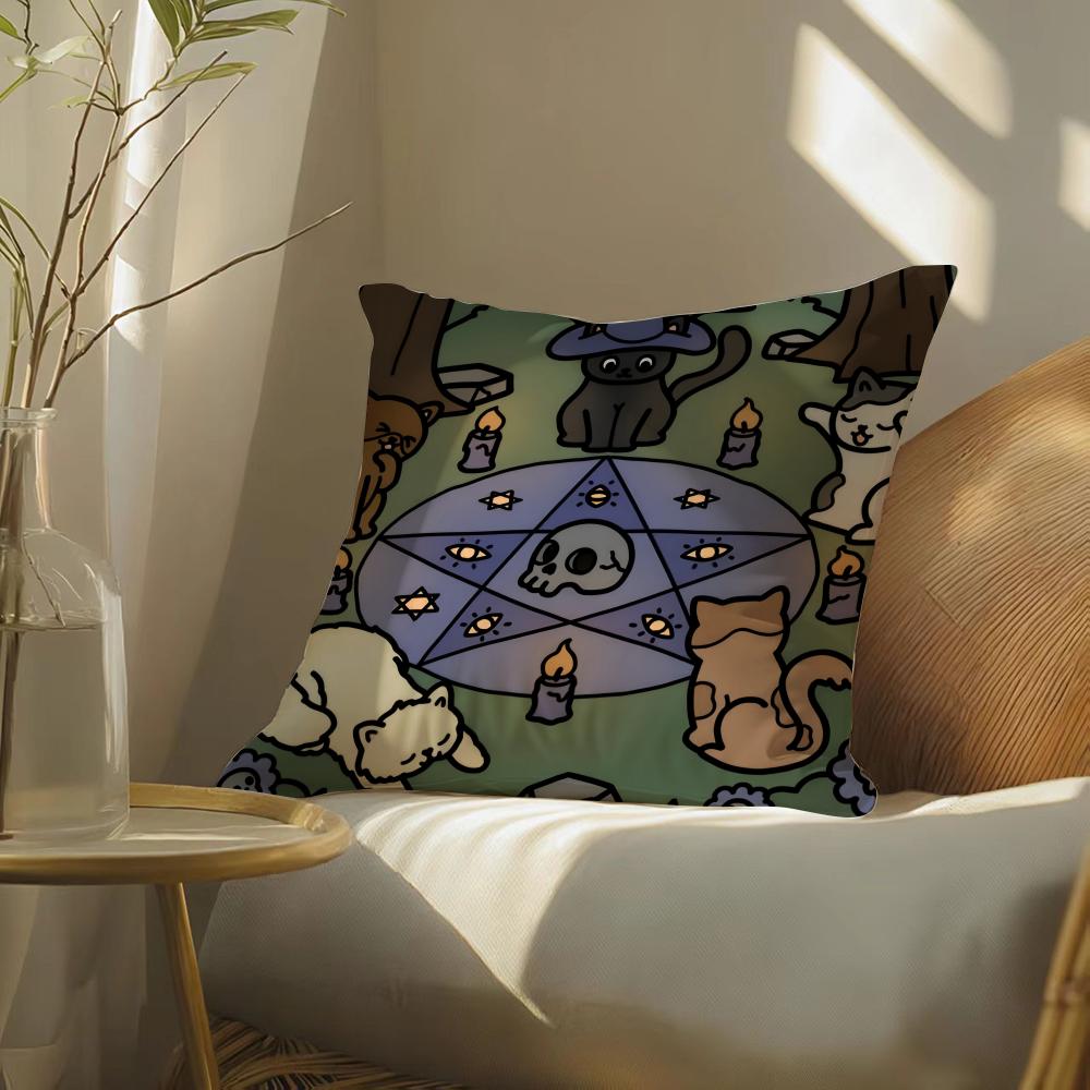 Wizard Cat Cushion Cover Soft Short Plush Pillow Cover Smooth Cozy Texture Aesthetic Cushion Case Home Decor