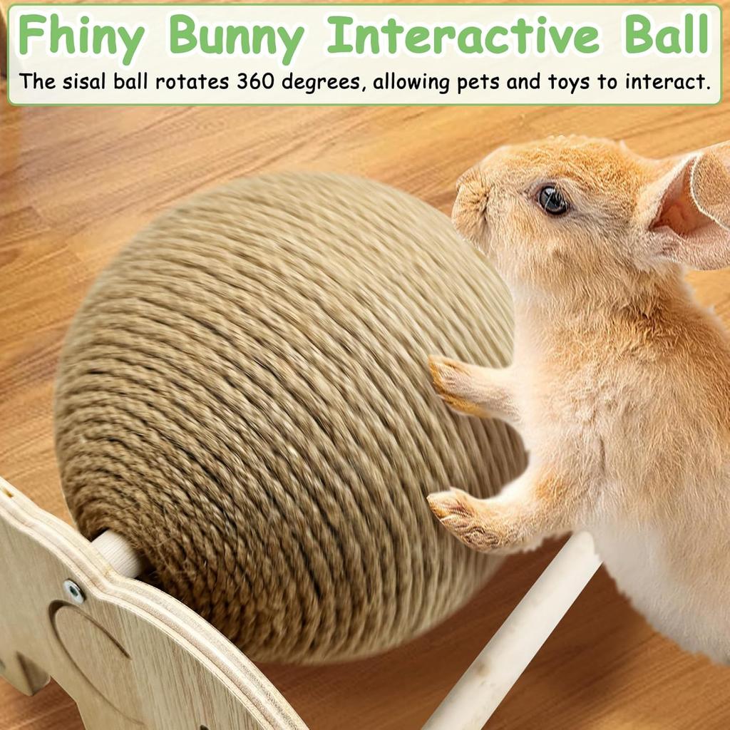 Fhiny Rabbit Scratch Toy, Natural Sisal Rabbit Scratching Ball Cute Sisal Rope Bunny Claw Scratcher Rotating Ball Interactive Toys Nail Scratching