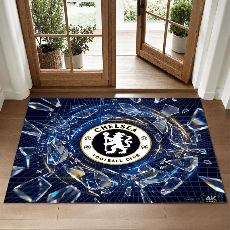 Chelsea FC Design Crystal Velvet Rug Soft Decorative Mat for Bedroom Entrance
