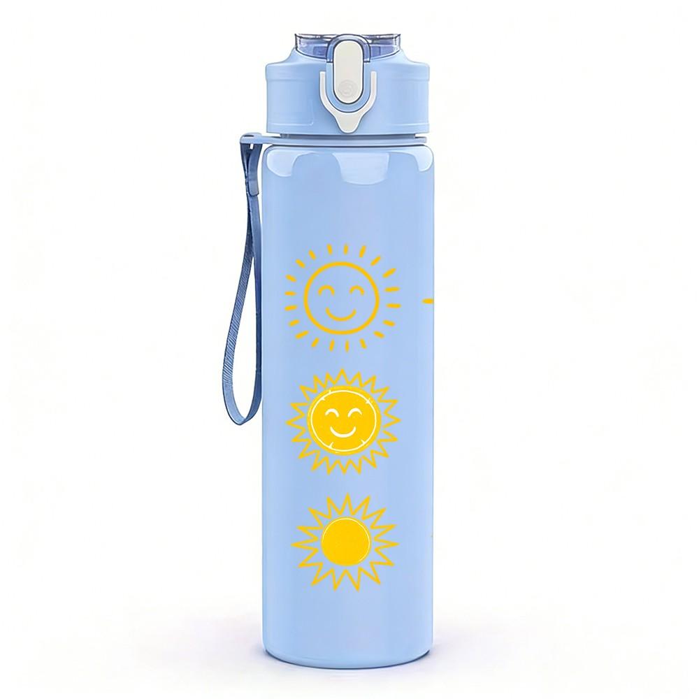 1PC Multi Sun Repeat Pattern 750ml Color Plastic Sports Water Bottle Leakproof Flip Straw Lid Suitable for Sports Office Home Use