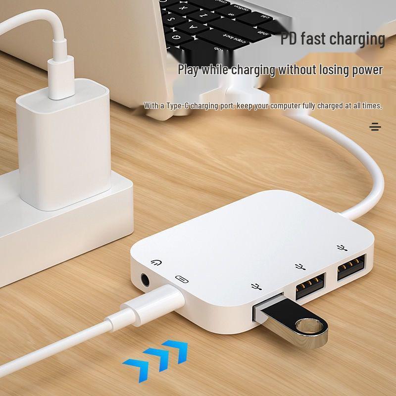 5-in-1 Multifunktionaler USB zu Type-C OTG Adapter mit Dockingstation, U-Disk-Unterstützung, Kopfhöreranschluss und Ladefunktion