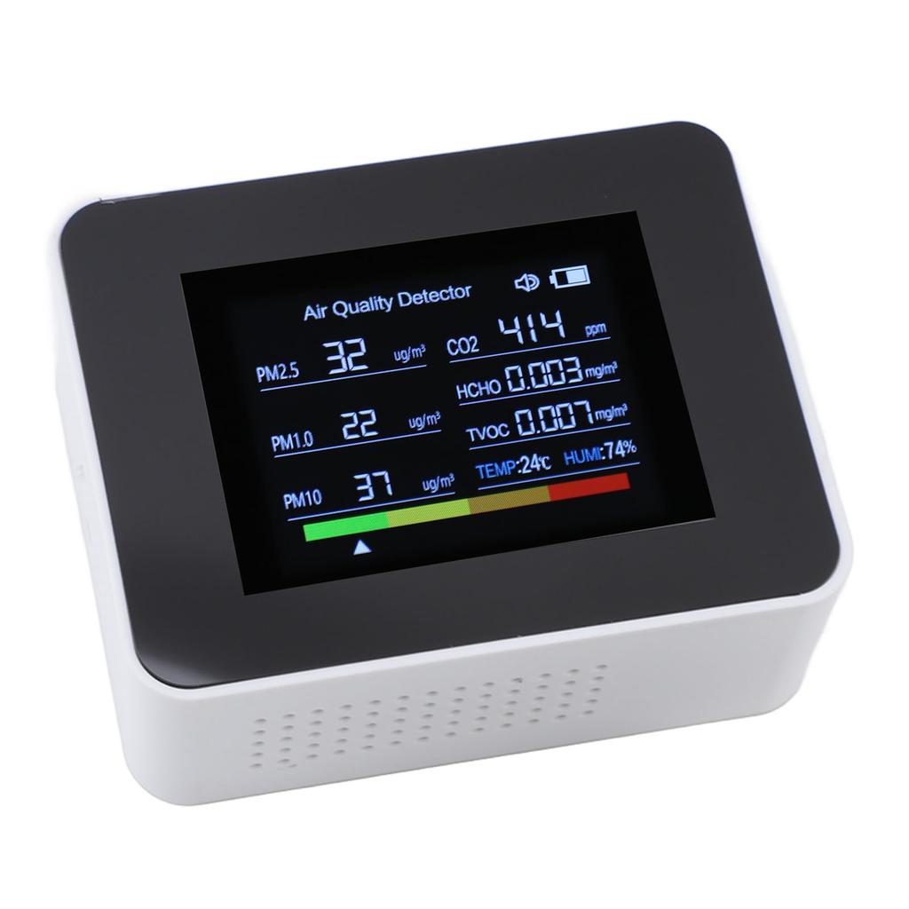 Indoor   Quality Meter 8 in 1 CO2 Detector NDIR Sensor Detect PM2.5 PM10 PM1.0 HCHO TVOC Temp Humidity with Alarm