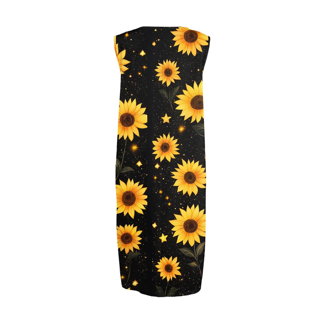 Women's Fashion Casual Sleeveless Round Neck Floral Elegant Temperament Dress