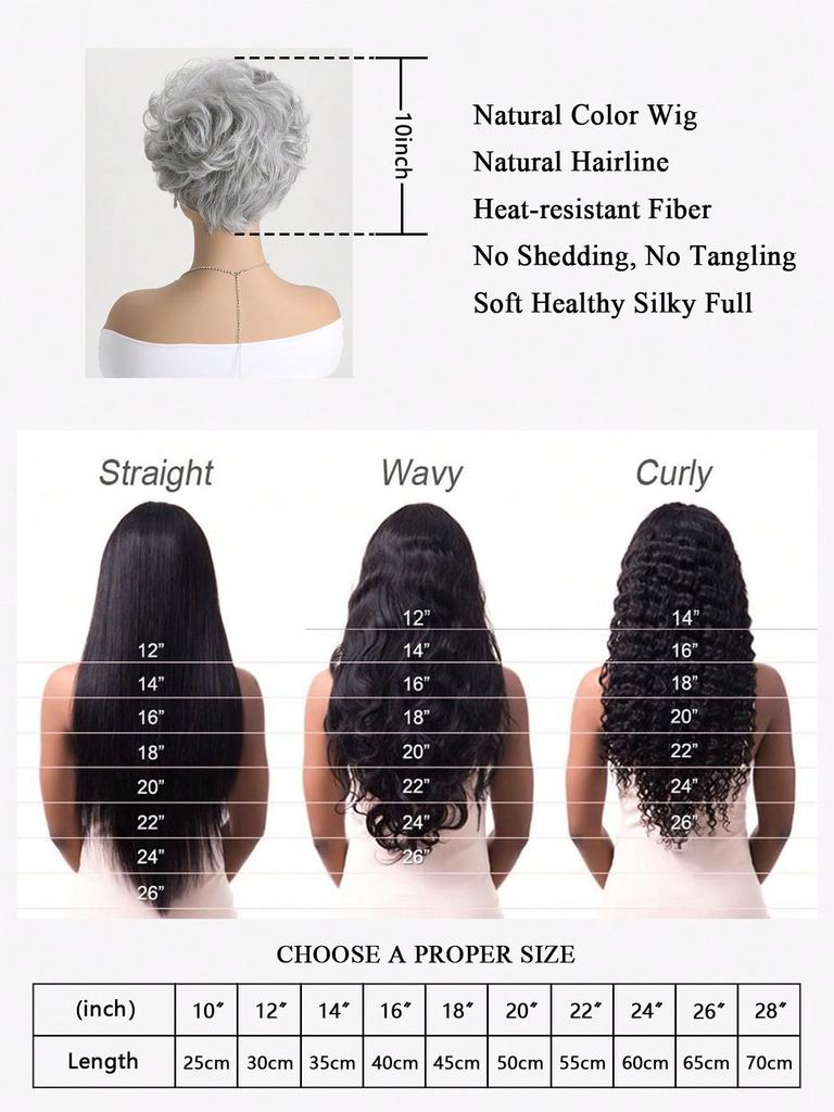 Syntetisk Dam Silvergrå 10 tum Lockig Kort Peruk Mjuk Värmetålig Naturlig Peruk med Lugg