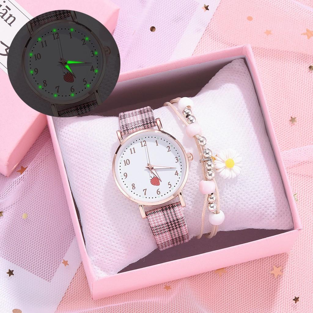 

Ready Stockjam tangan perempuan korean ladies retro plaid watch tide wild simple leather student Luminous watch