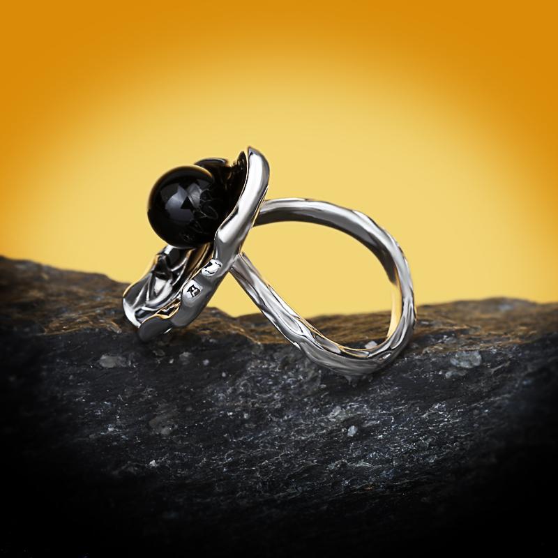 2024 New Black Hollow Pearl Women's Ring Fashion Handmade Epoxy Enamel   Silver Women's Ring Party