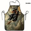 1pc Halloween Witch Flying Broom And Black Cat Full Print Sleeveless Polyester Apron - Durable And Easy To Clean Kitchen Baking