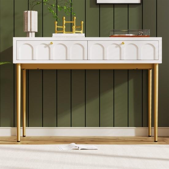 Metal Legs Dressing Table with Drawers Large Capacity Ergonomic Handle Easy To Assemble Home Makeup Vanity Table Bedroom Furniture