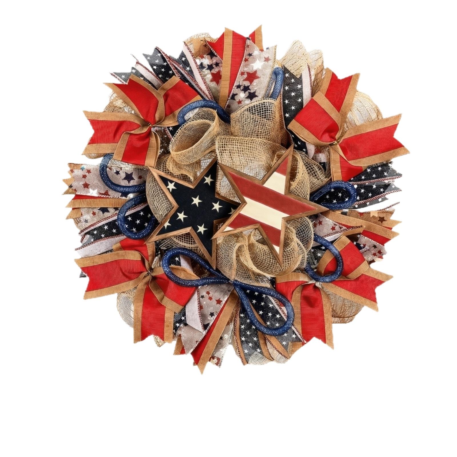

New Patriotic Star Wreath For Independence Day, Home Window Holiday Decorative Hanging Ornament One Size