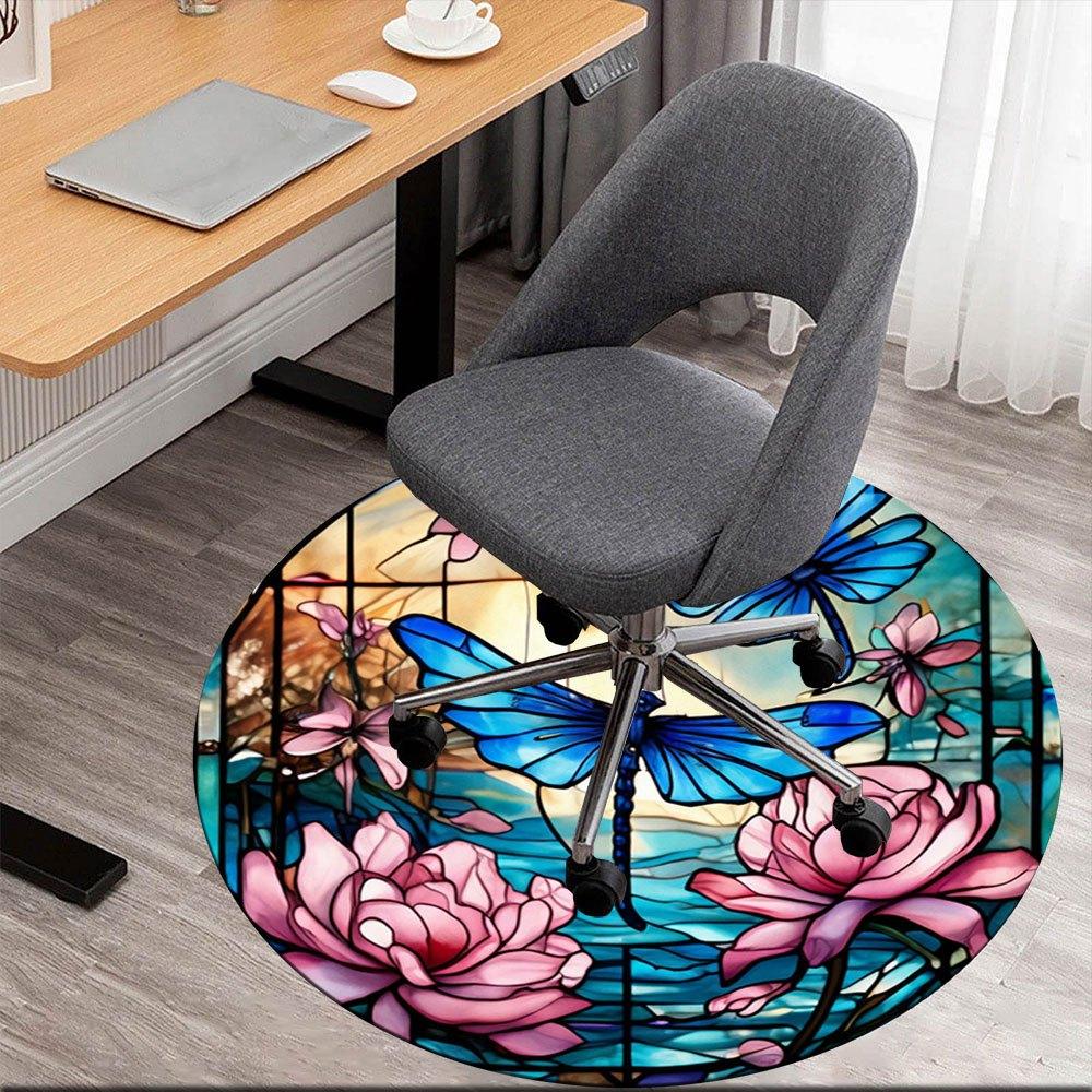 

Stunning Stained Glass Butterfly Panel - Vibrant Floral DesignRound Non-Slip chair mat chair carpet for office Rugs for Office Decor Gift For Valentin 80cm by 80cm