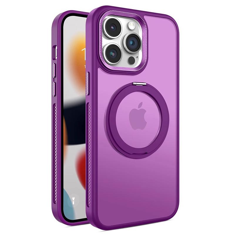 

For iPhone 15 Pro Magnetic Phone Case Ring Holder Kickstand PC+TPU Cover Dark Purple