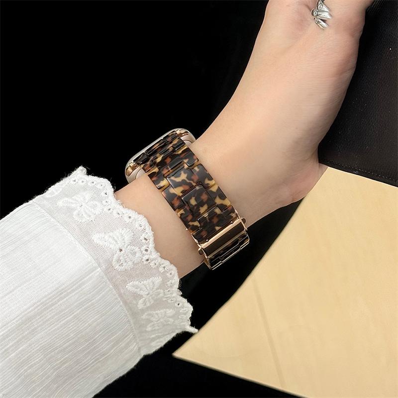 New Stylish Resin Leopard Print Strap For Apple Watch Ultra 49mm Cute Band For iWatch Series11/10/9/8/SE 42mm 46mm 45mm 40mm 41mm 44mm Women Bracelet