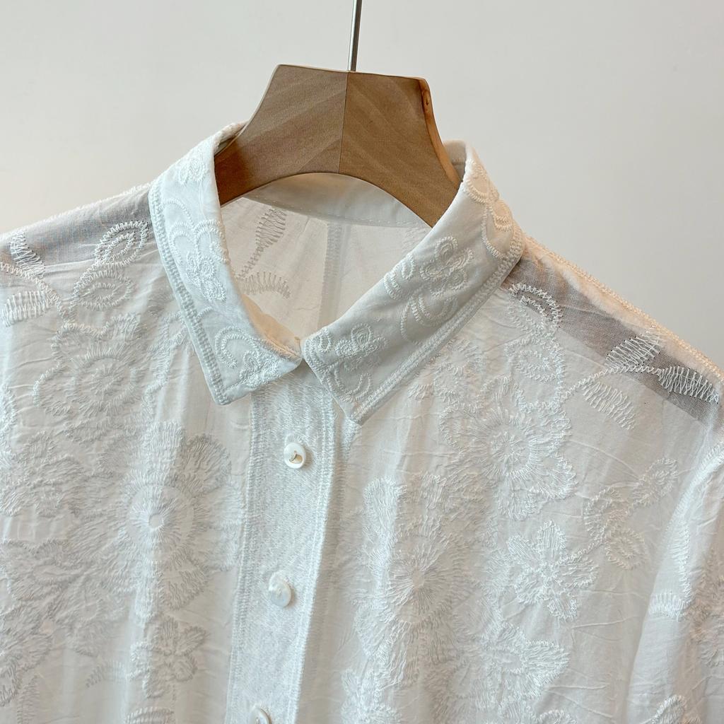 DIMANAF 2025 New Women Summer Shirt Lace Blouse Loose Buttons Fashion Tops Tees White Tees New Blouse