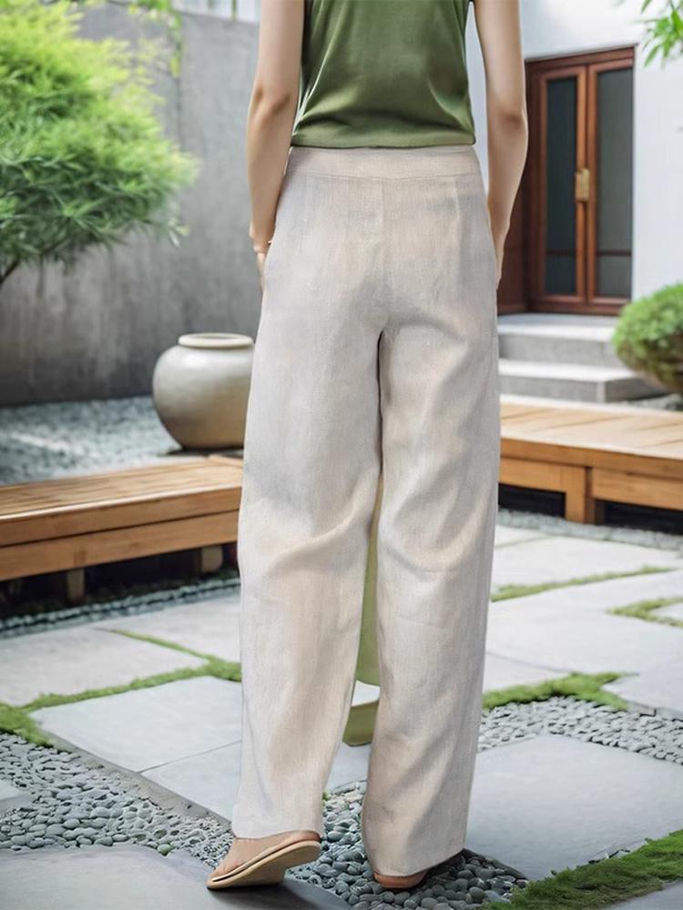Women's Summer 2026 Japanese Linen Wide-Leg Pants - Lightweight, Slimming, Straight-Leg, Casual Trousers