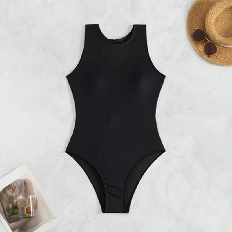 TS JYL-BK242 Solid Slim Swimsuit, Alluring Conservative Swimwear For Spa 4XL