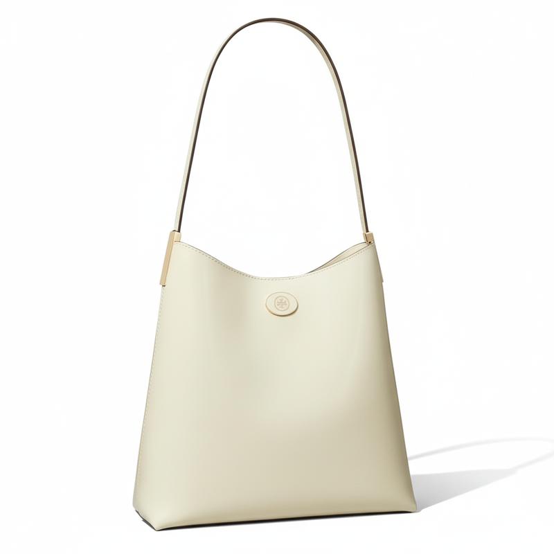 Tory Burch Robinson Brand Logo Leather Hobo Bag Shoulder Bag Medium Women's Cream White 174324-704