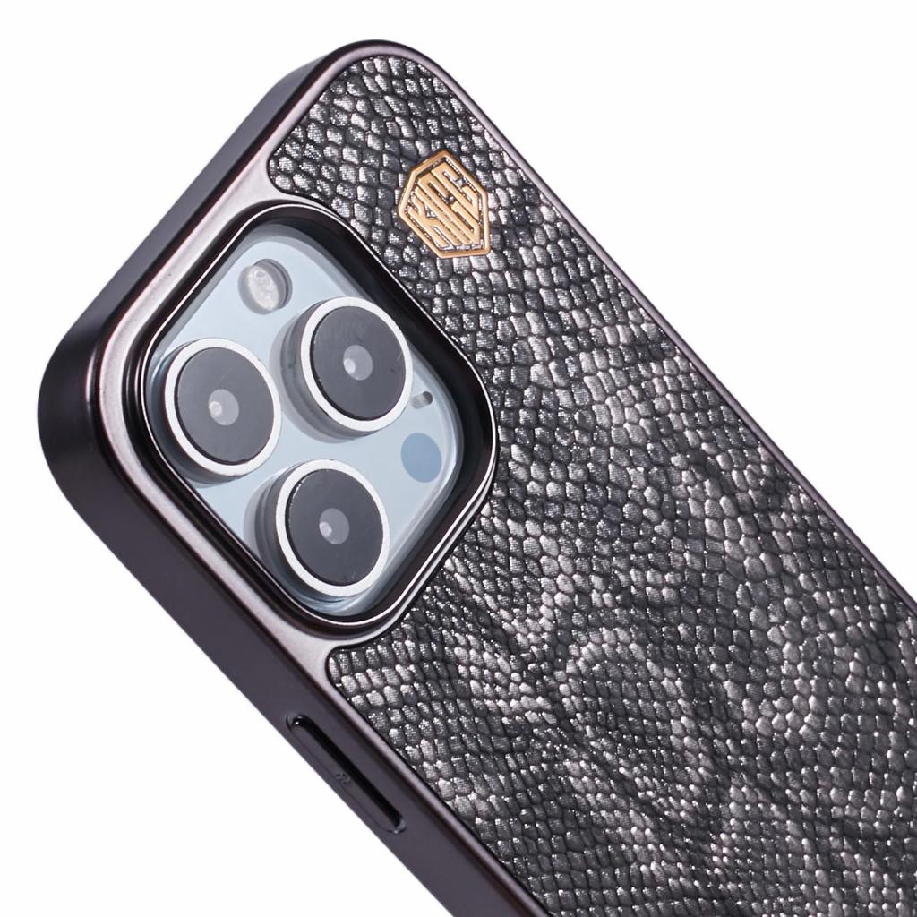 KIGC For iPhone 16 Pro Case Compatible with MagSafe Snake Texture Leather+PC+TPU Back Cover