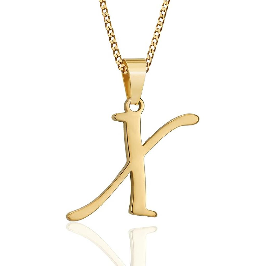 Suweibuke Initial Necklace for Men Women Boys Girls, 18K Gold Plated 26 Letters Pendant Necklace, Personalized Jewelry Gifts