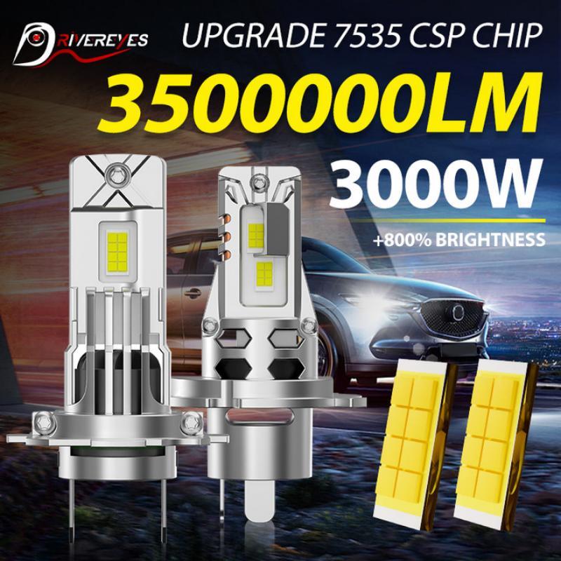 

3000W H4 H7 LED CANBUS Light Mini Head Lamp 1:1 Size Wireless H7 Car LED Headlight Bulbs Error Free with Fan 6000K Drivereyes 2PCS