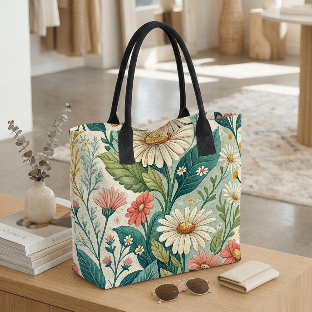  Floral Daisy Tote Bag Fashion Casual Large Capacity Women Shoulder Shopping Handbag