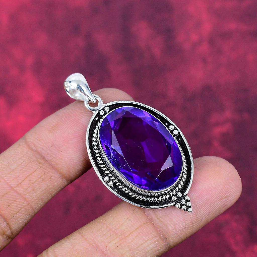 Purple Amethyst Pendant Gemstone Jewelry, 925 Solid Sterling Silver Pendant, Handmade Jewelry Birthstone Pendant, Gift For Him