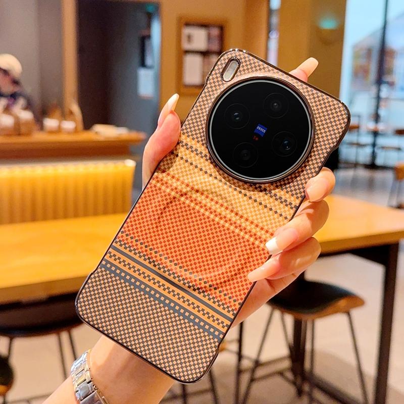 Kevlar Leather Texture Case for vivo X300 Ultra X300s X200 Pro Mini Magnetic Ultra Thin Half Cover Heat Dissipation Hard Shell vivo X300 Ultra оранжевый
