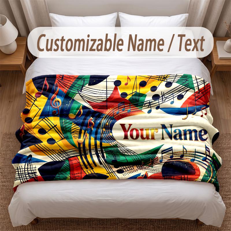 Music General Theme Soft Blanket Personalized Custom Name Text Print Warm Blanket Home Sofa Bedroom Decor