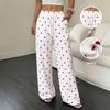 Pantaloni Casual da Donna a Vita Alta con Coulisse e Stampa Cuori, Gamba Larga e Vestibilità Larga