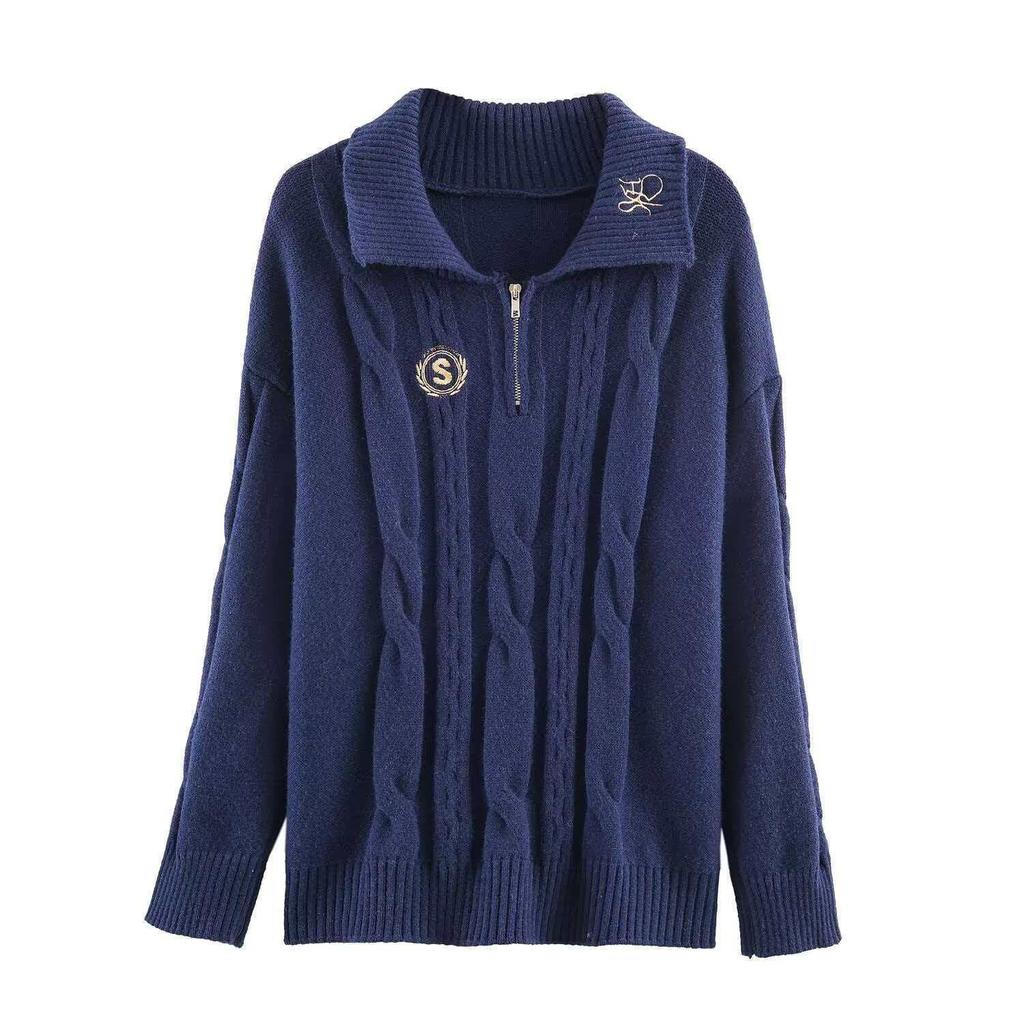 European Women's Autumn Embroidered Knit Pullover - Fashionable and Trendy Design