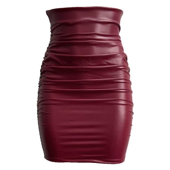 Damska Spódnica Wysoki Stan Sztuczna Skóra Obcisła Biodra Plisowany Dół Mini Spódnica Dojazdowa Ulica Krótka Spódnica Codzienne Ubranie