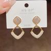 Fashionable and Simple Micro-inlaid Geometric Diamond Pearl Earrings, Niche Design, Light Luxury Earrings