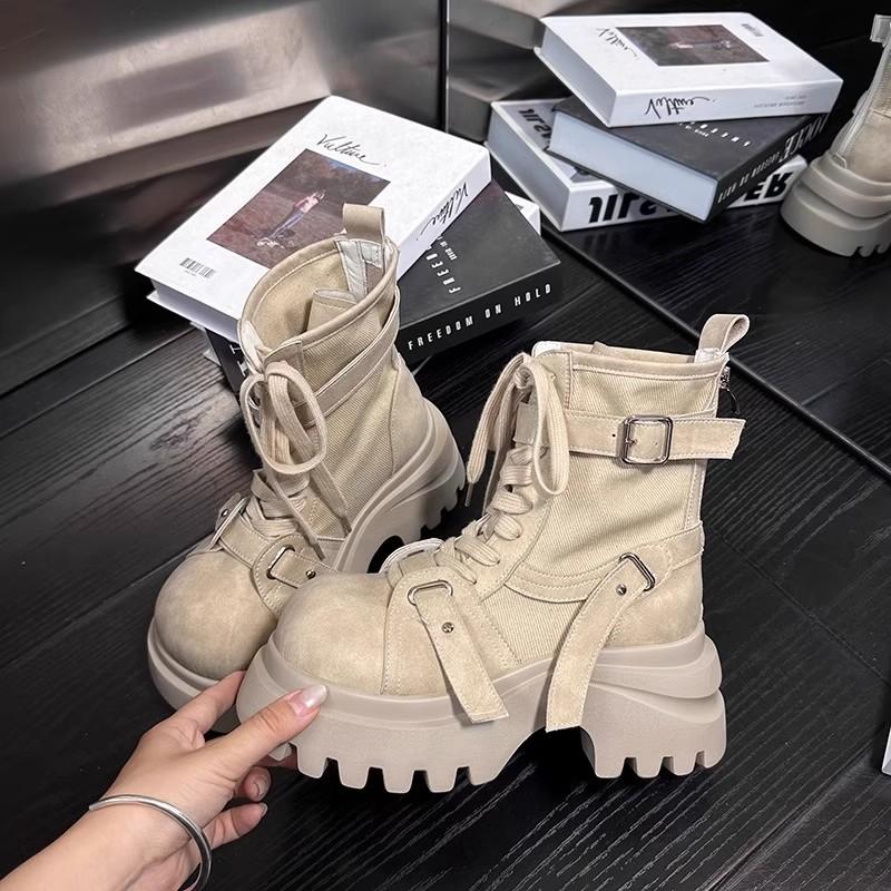 Leather thick-soled heightening big-headed Martin boots women's autumn and winter new single boots cowboy short boots tooling locomotive boots