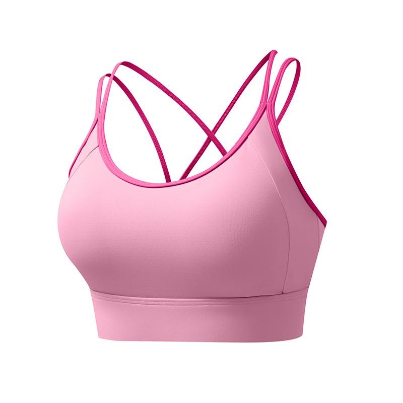 Color Block Criss Cross Back Women Push Up Sports Bra For Yoga Running Fitness